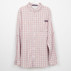 Columbia Super Tamiami PFG Plaid Men's‎ Fishing Shirt Coral Pink XL